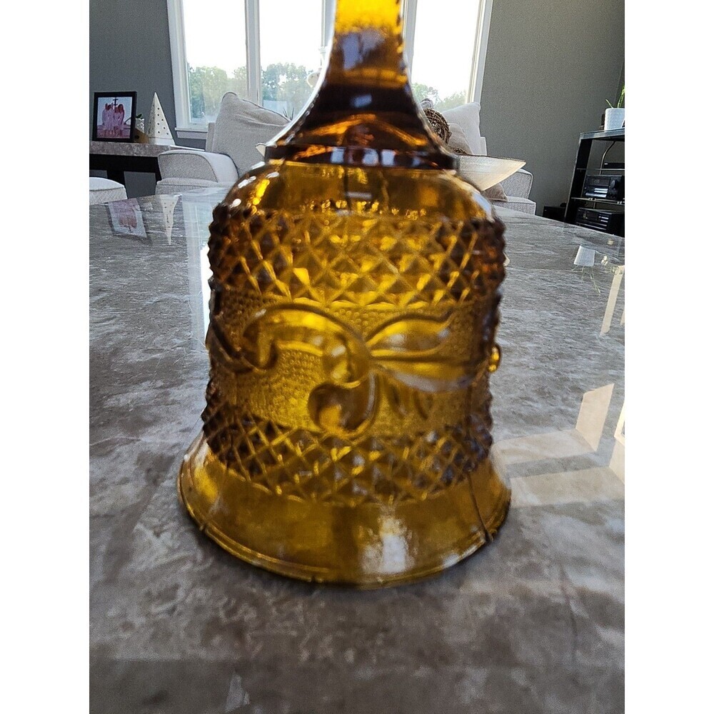 Amber Depression Glass Bell Diamond & Ribbon Pattern - Picture 3 of 4